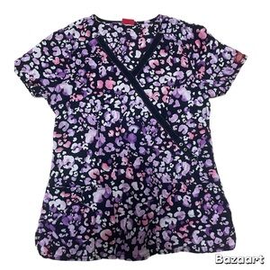Sz S Pink And Purple Leopard Print Scrub Top By Dickies